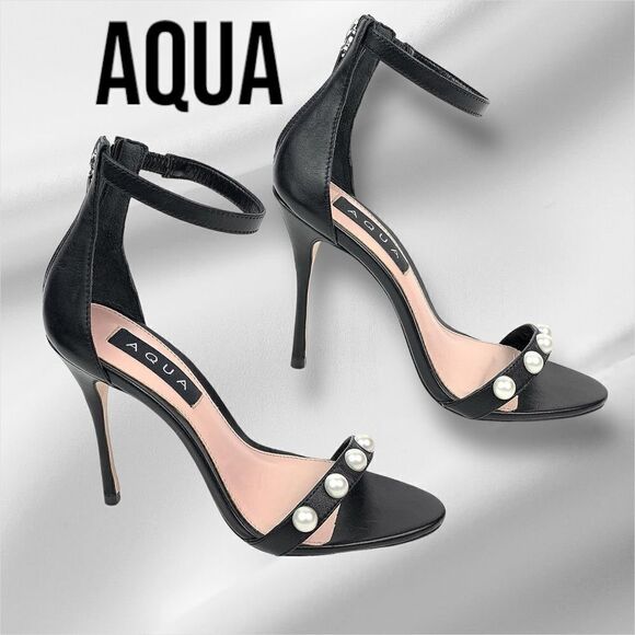 AQUA Women’s Sandalia Salto Alto Black/Pearl Heels in the Size 9 - Picture 1 of 12